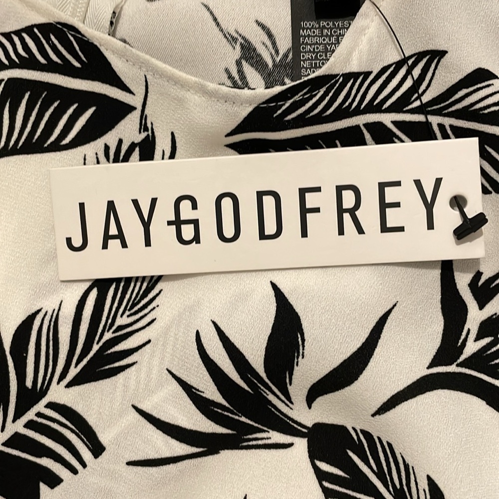 Jay Godfrey Dress "The Jean" Swing Dress Black White Feather Print Mini Size 4 - Picture 14 of 14